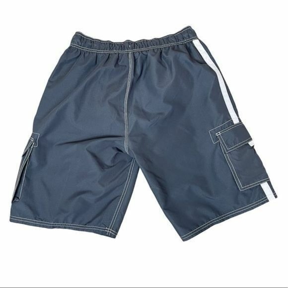 Men Quick Dry Lined Swim Trunks Gray Sz L Stripes Shorts Kanu Surf - Picture 5 of 13